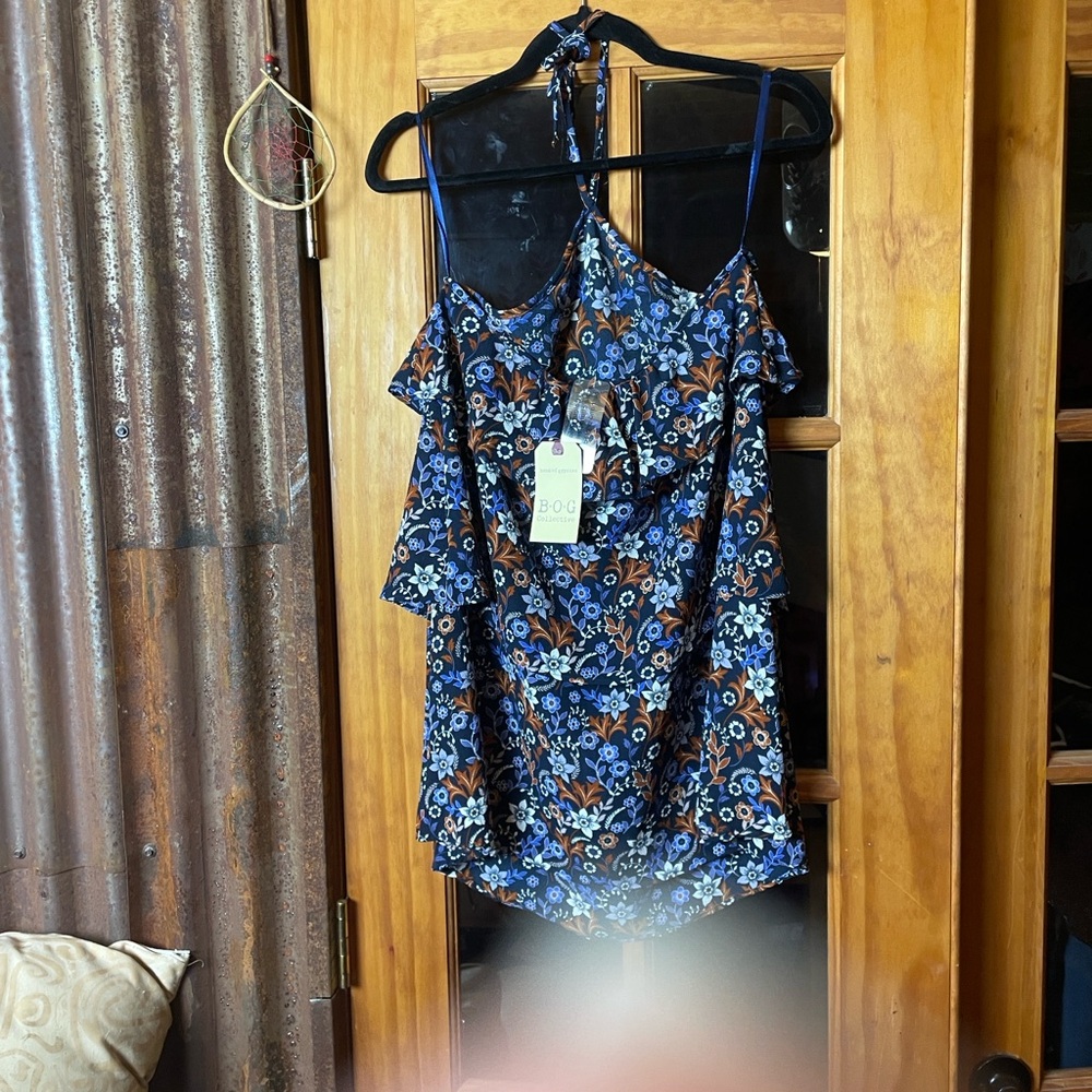 BAMBOO BLONDE Floral Blue and Brown Women's Dress, Size 10